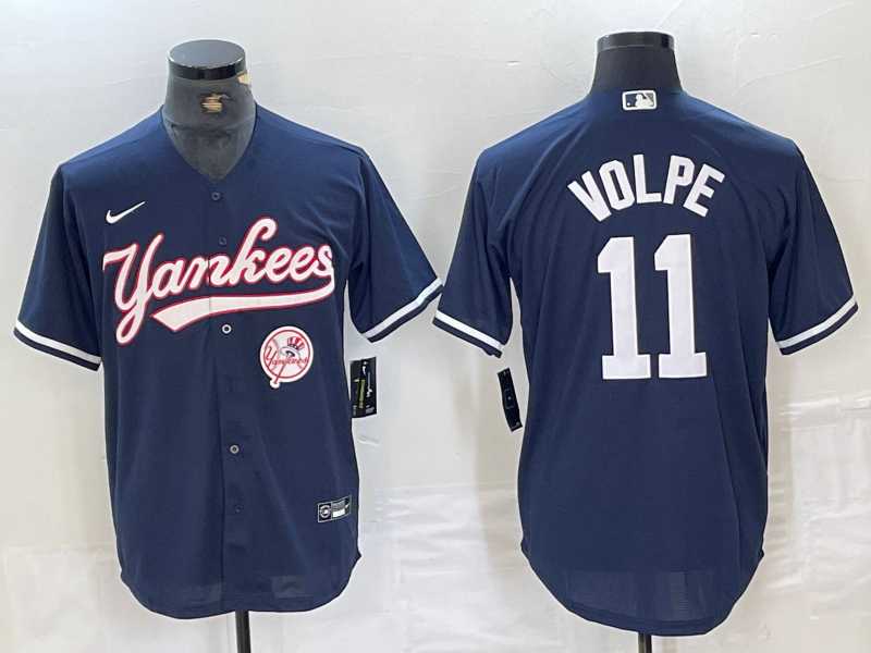 Mens New York Yankees #11 Anthony Volpe Navy With Patch Cool Base Stitched Baseball Jerseys->new york yankees->MLB Jersey